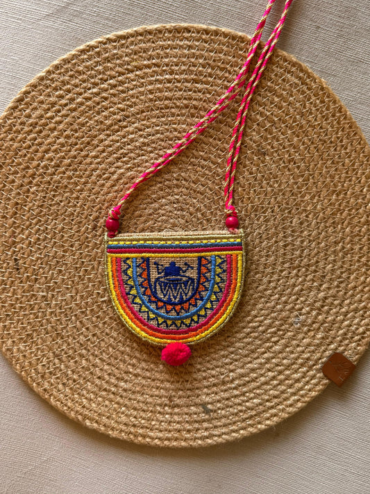 Tribal art neck piece with pocket