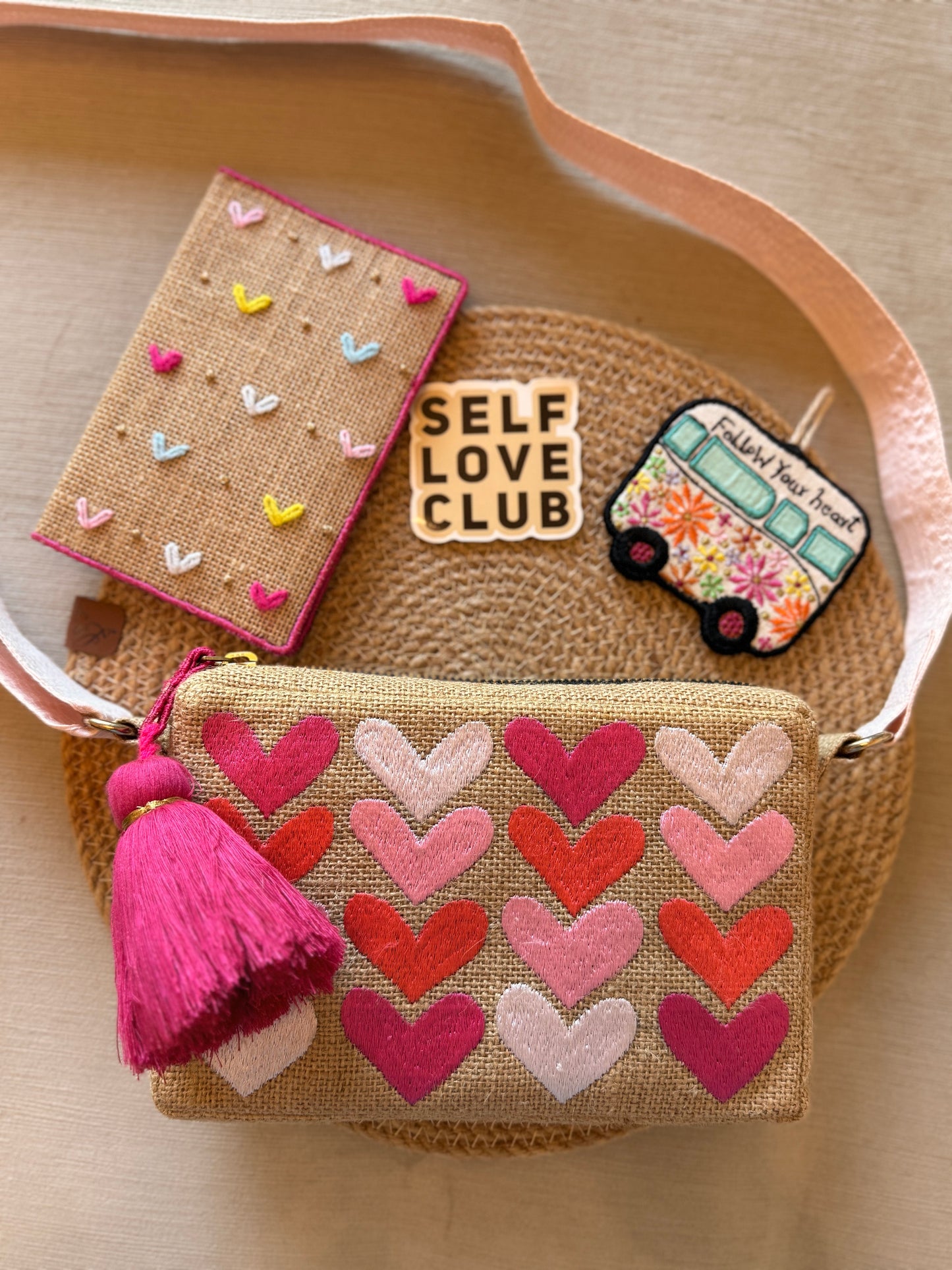 All Hearts Pink Jute Box Bag