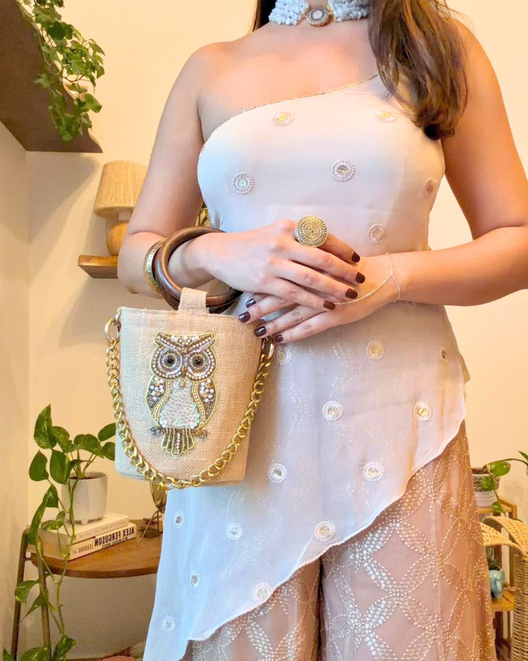 Golden Hoot Bucket Bag