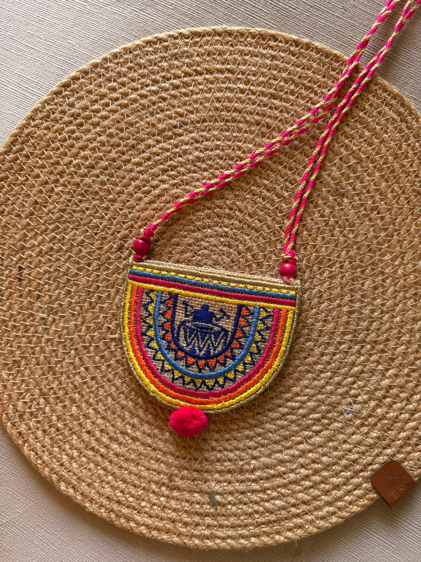 Tribal art neck piece with pocket