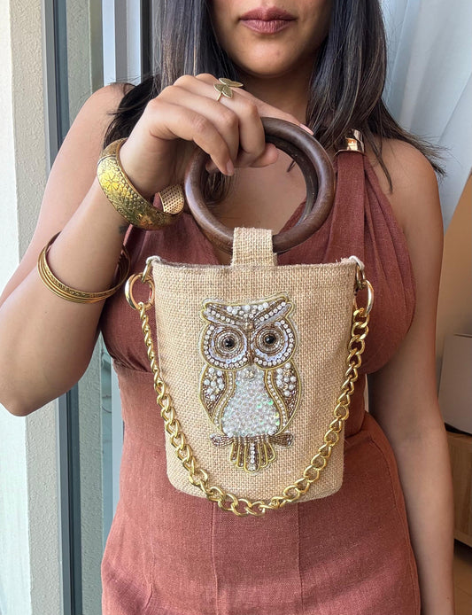 Golden Hoot Bucket Bag